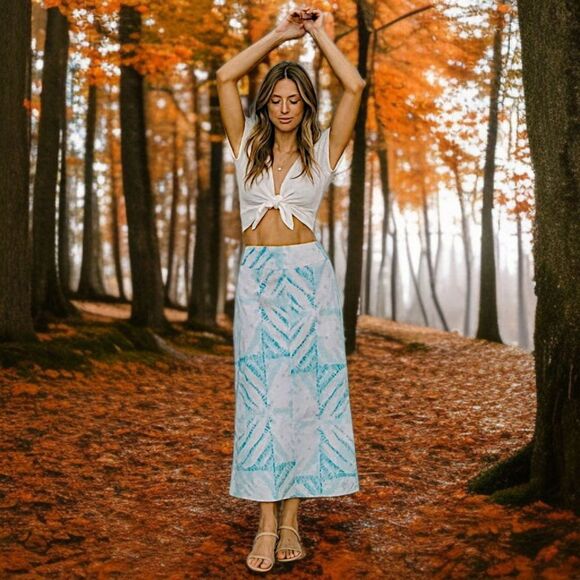 Jane Ashley‎ Midi Skirt Sz M Bohemian Stretch Fit Flare Pull On Beachy Coastal - Picture 11 of 16